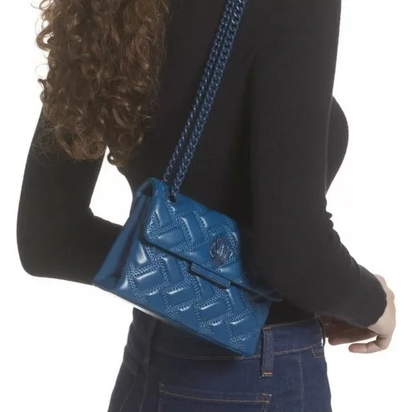 Kurt Geiger London Mini Kensington Leather Drench Blue Convertible Crossbody Bag - Picture 2 of 8